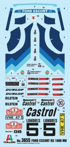 Italeri 3655 Ford Escort RS 1800 Mk.II Model Kit 1:24 Scale -Model World Shop 3448551825